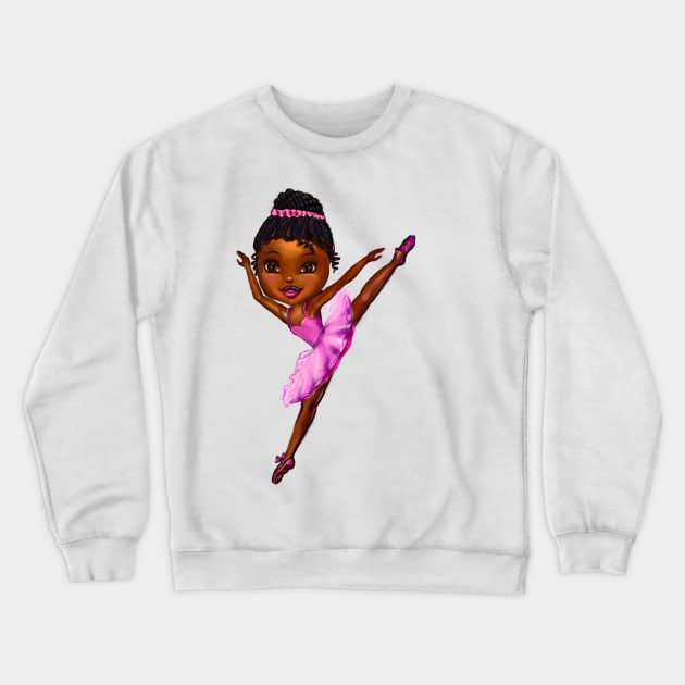 Black ballerina girl with cane rows ! beautiful  black girl with Afro hair and dark brown skin wearing a pink tutu.Hair love ! Crewneck Sweatshirt by Artonmytee